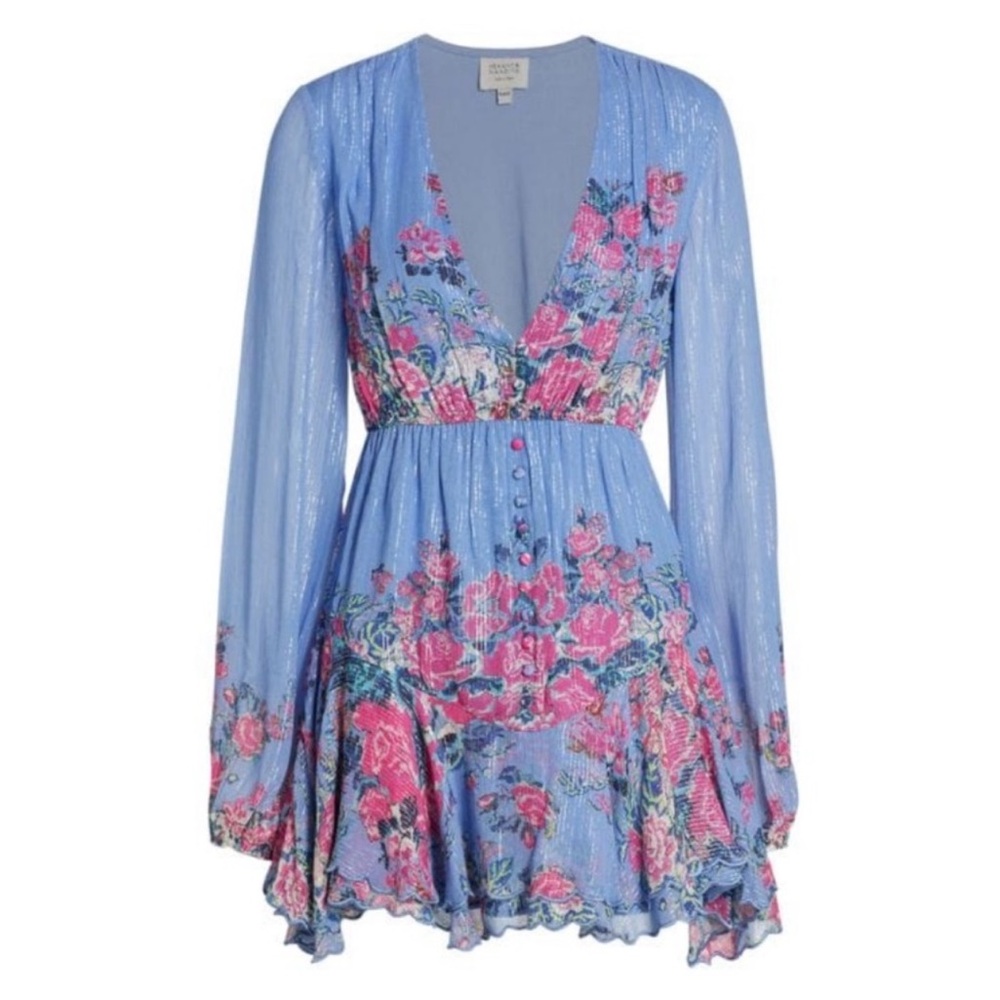 HEMANT & NANDITA Blue Mini Dress with Pink Floral Print
